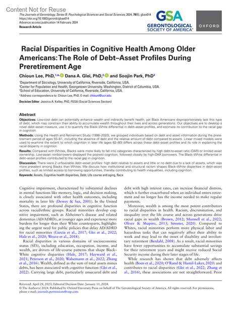 Racial Disparities in Cognitive Health Among... : Journals of Gerontology Series B ... - chioun lee