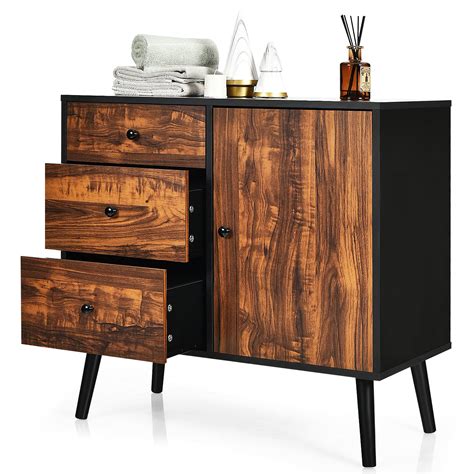 Casart Vintage Storage Cabinet Wooden Storage Cupboard Industrial Floor ...