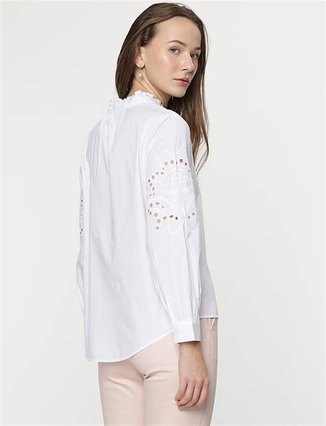 Buy Linen Rich Embroidery Bishop Sleeves Blouse at Marks & Spencer