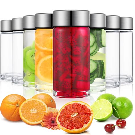 8 Pcs 10 oz Wide Mouth Glass Water Bottles Reusable Glass Juice Bottles ...