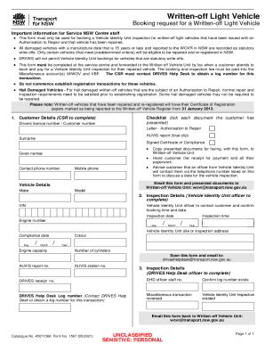Fillable Online Written-off Light Vehicle - Booking request for a ...