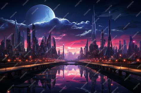 Premium Photo | Zoom background futuristic cityscape neon lights cyber ...