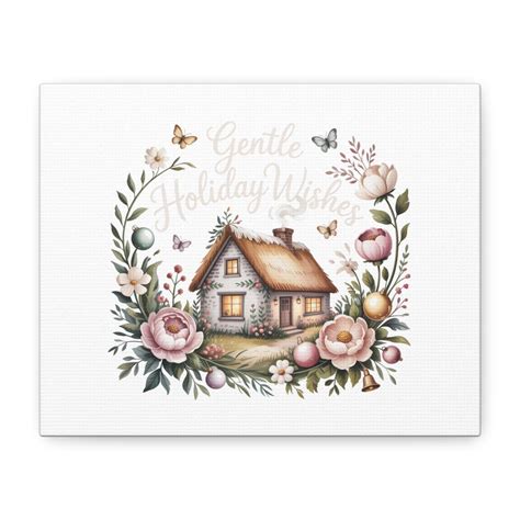 Pastel Cottagecore Holiday Cottage Canvas | Pastel Christmas Wall Art ...