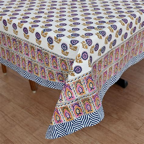 Cotton Table Cover Purple Brown Booti Block Print