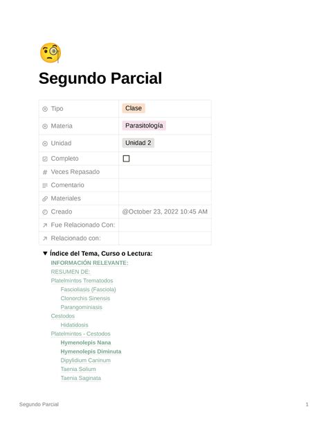 Segundo Parcial - apuntes de parasitología - þ Segundo Parcial Tipo ...