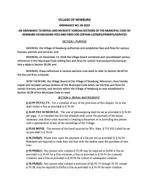 Fillable Online AN ORDINANCE TO REPEAL AND RECREATE VARIOUS SECTIONS OF ...