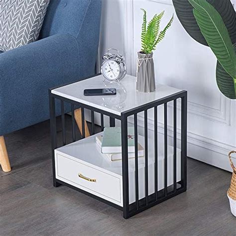 HAIZHEN Marble Bedside Table, White/Golden Finish | Ubuy India