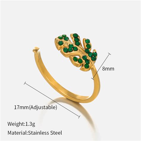 Botanical Gold Ring – Green stone Leaf Design Rings JLTR0381