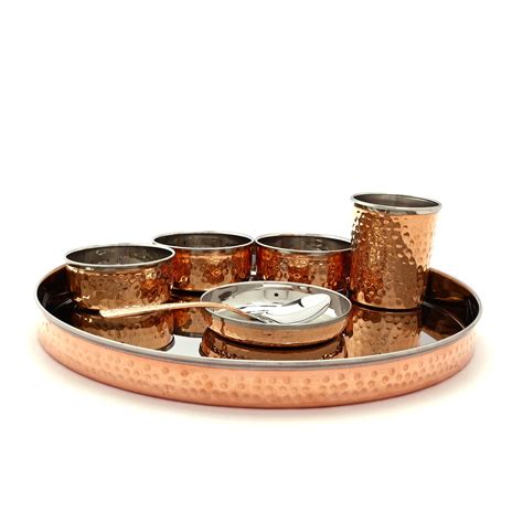 Luxurious Copper-Trimmed Thali Dining Set | 7-Piece Traditional Indian ...