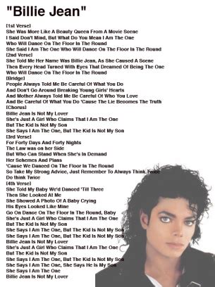 Michael Jackson Billie Jean Lyrics Sheet