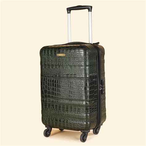 Trolley Bag Premium Quality Genuine Croco Leather Olive Green