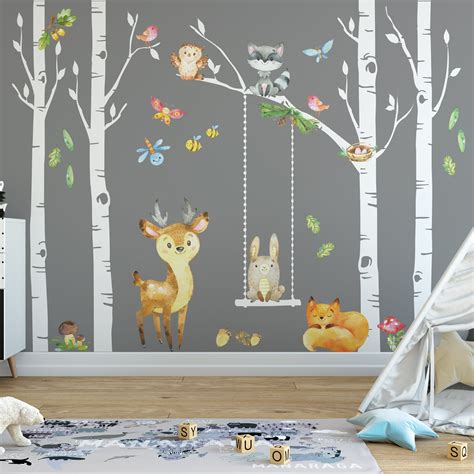 SAMPLES Woodland Nursery Decor Trees Forest Animals Sleepy Fox ...