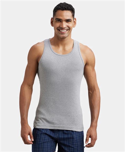 Buy Super Combed Cotton Rib Round Neck Sleeveless Vest - Grey Melange ...