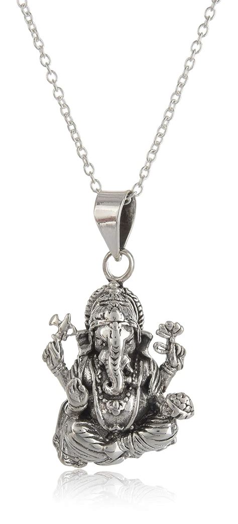 SILVER TREE 925 STERLING Sterling Silver Ganesh Ji Pendant with Silver ...