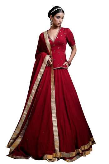 Buy Maroon Georgette Cut Work, Zari, Gota Patti, Hand Embroidered ...