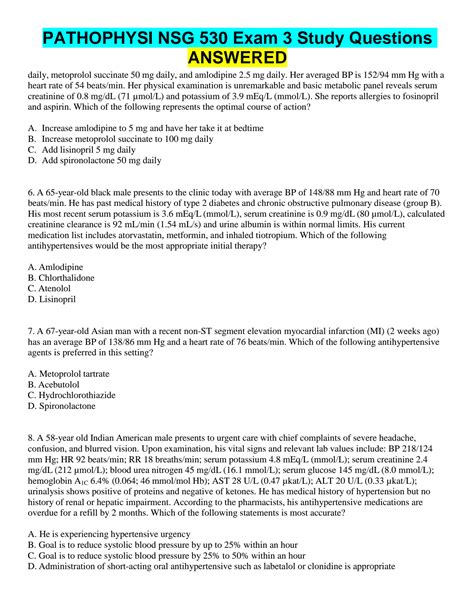 SOLUTION: Pathophysi nsg 530 exam 3 study questions answered - Studypool