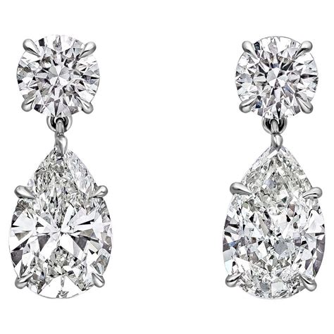 GIA Certified 5.43 Carat Total Pear and Round Diamond Dangle Drop ...