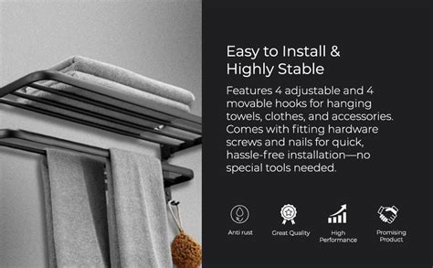 Sierra 24-Inch Folding Towel Rack for Bathroom - Black Matt | 304 Grade ...