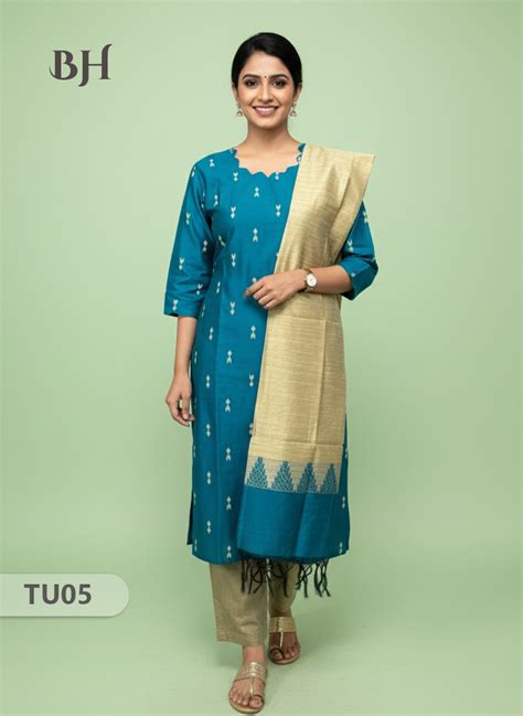 Raw Silk 3-Piece Kurti Set with Cut Work Neck Design in Sea Green Colo ...