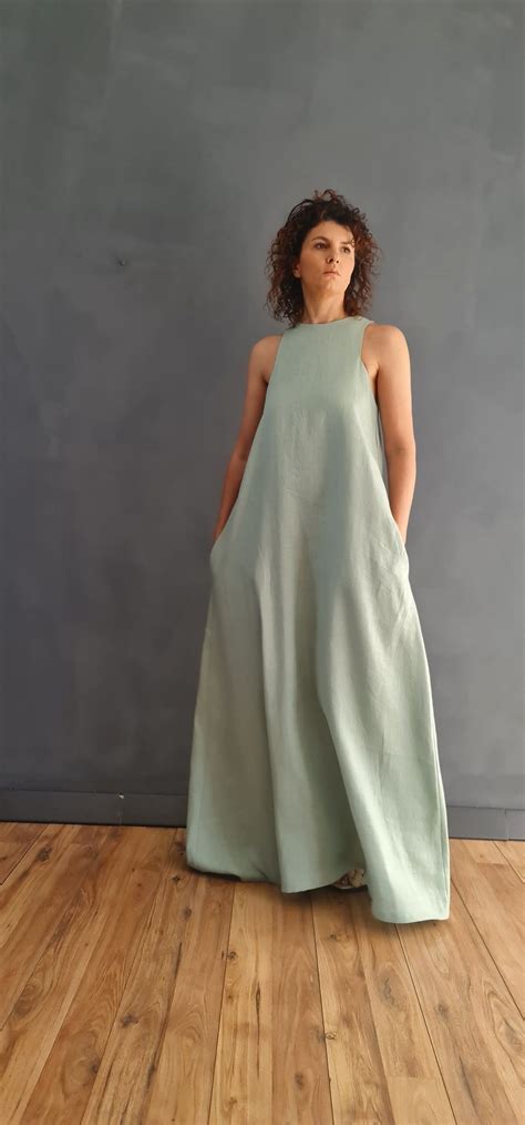 Long Maxi Dress, A-line Linen Dress, Maxi Linen Dress, Linen Dress For ...