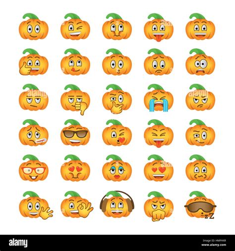 Halloween pumpkin emoji emoticons. Smiley face holiday symbol flat ...