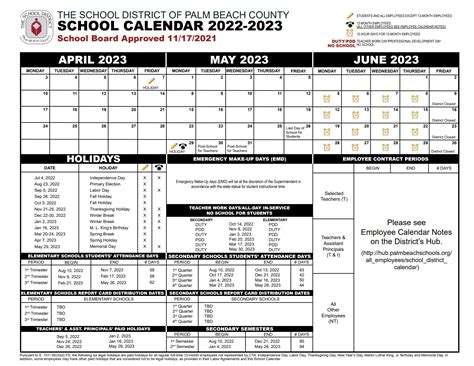 Palm Beach County School Calendar 2022-2023