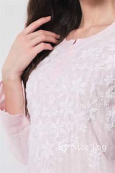 Buy Cotton Chikankari Kurta for Women Pink Casual Wear By Nibs Tog