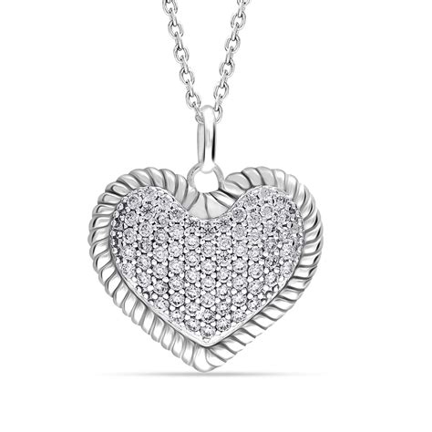 LeCalla - Buy 925 Sterling Silver CZ Pave Heart Pendant Cable Link ...