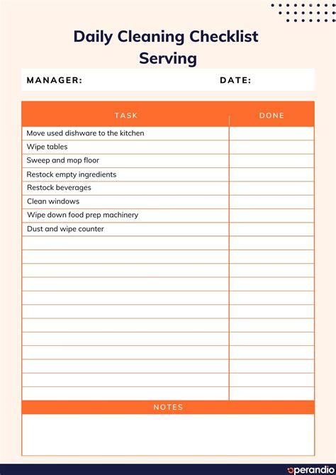 Cleaning Checklist Restaurant at Martha Cannon blog