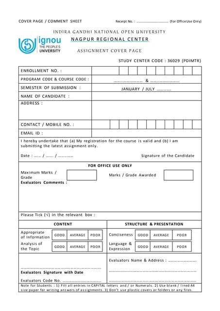 Ignou Assignment Cover Page Design IGNOU Assignment First Page