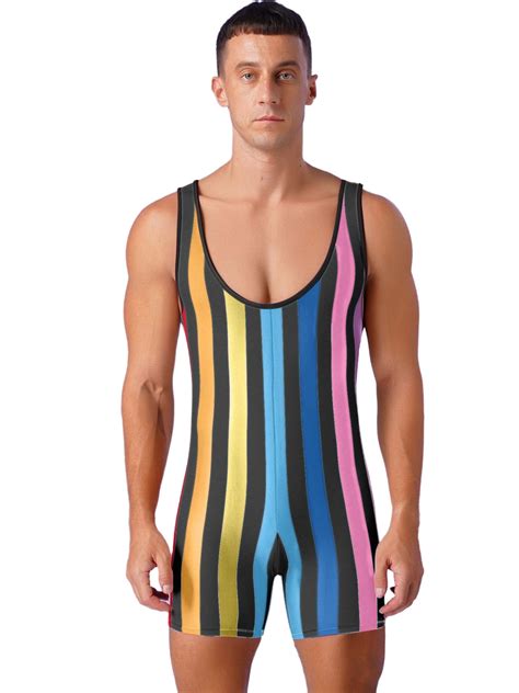 YIZYIF Mens One Piece Swimsuit Stripes Print Water Sports Speed Dry ...