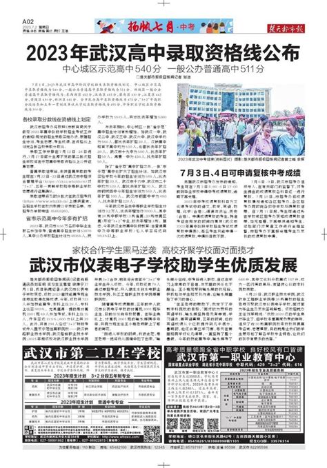 2023年武汉高中录取资格线公布 楚天都市报数字报