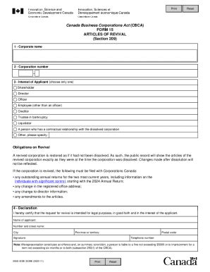 Fillable Online ISED-ISDE 3339 - Articles of Revival. Form 15 ...