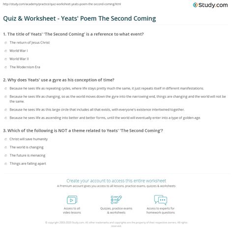 Quiz & Worksheet - Yeats' Poem The Second Coming | Study.com