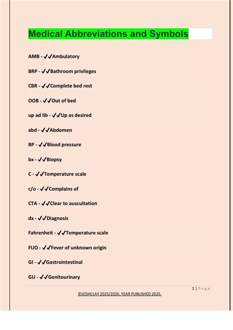 Medical Abbreviations and Symbols - Medical - Stuvia US
