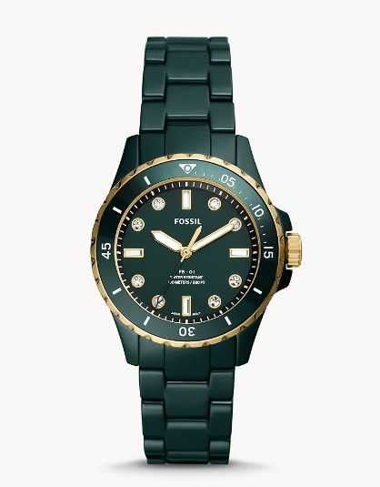 fossil CE1124 36 mm FB-01 Three-Hand Green Ceramic Watch