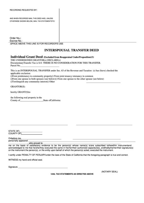 Top 7 Interspousal Transfer Deed Form Templates free to download in PDF ...