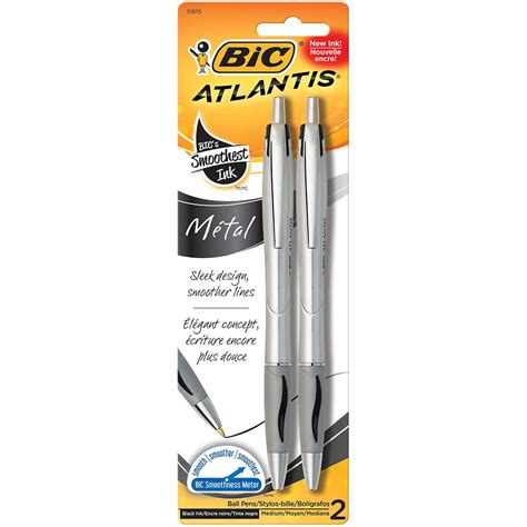 BIC Atlantis Metal Medium Ballpoint Pen (1.2mm) 2-Pack Blister, Black ...