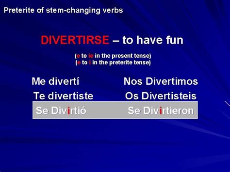Preterite StemChanging Verbs Preterite of stemchanging verbs In