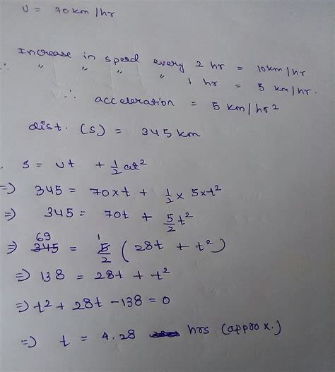 A motor starts with the speed of 70 km/hr with its speed increasing ...