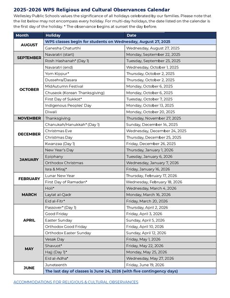 Wellesley Public Schools Calendar 2025-2026 [Academic Year]