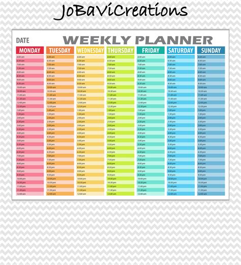 Weekly Planner By Hour Printable