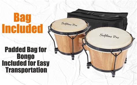 Softline Pro Bongo Drum Set with Tuning Wrench & Padded Professional ...