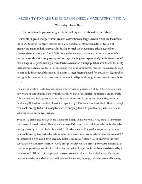 Green energy- Essay ...
