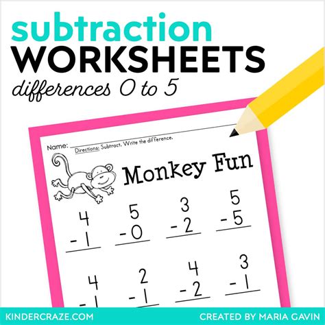 Subtraction Practice Pages - Differences to 5 - Kinder Craze