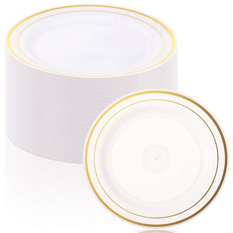 Gerrii 300 Pieces Disposable Gold Plastic Plates Bulk, 10.25 Inch ...