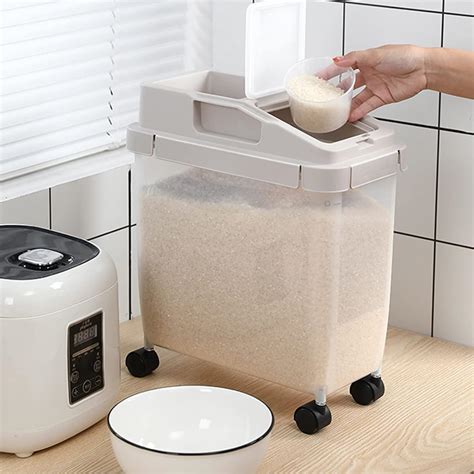 Amazon.com: Large Capacity Food Storage Containers with 1 Measuring Cup and 4 Wheels, 20Lb Rice ...