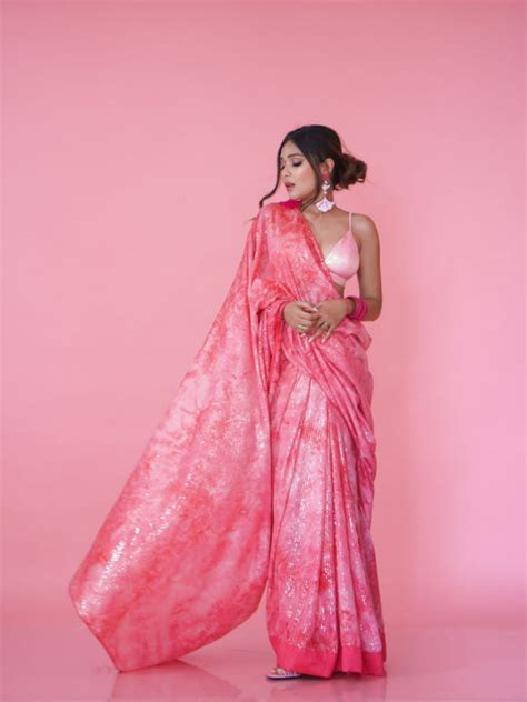 Caughtincuff Glammed up Pink Sequin Saree – Suvidha Fashion