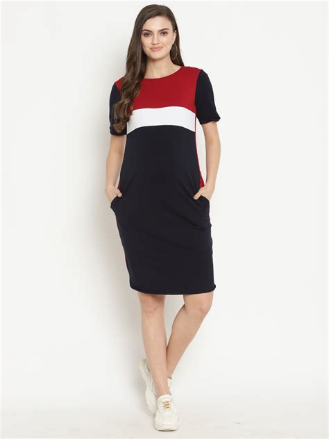 Half Sleeves Maternity Casual Track Dress - Multicolor