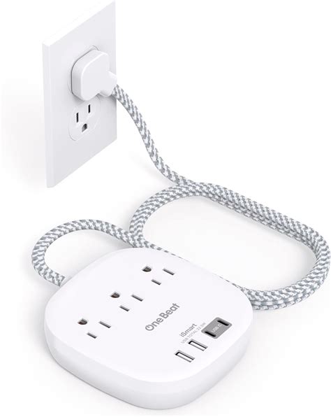 One Beat Flat Plug Power Bar with USB C, 6FT Ultra-Thin Extension Cord ...